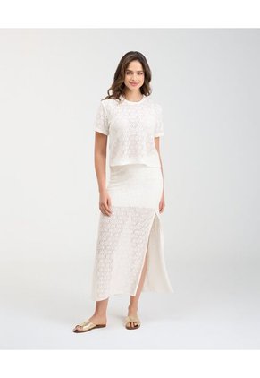 Falda En Malla Pretina Elástica Aberturas Laterales Marfil St Even 99887