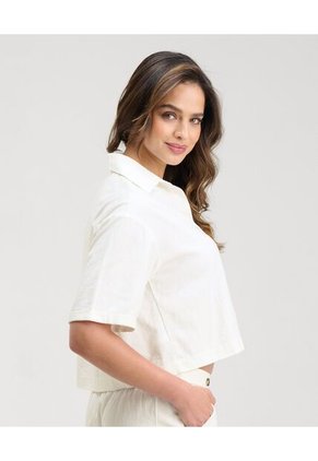 Camisa De Botones Silueta Amplia Manga Corta Marfil St Even 99957