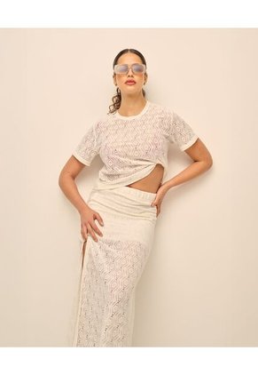 Falda En Malla Pretina Elástica Aberturas Laterales Marfil St Even 99887