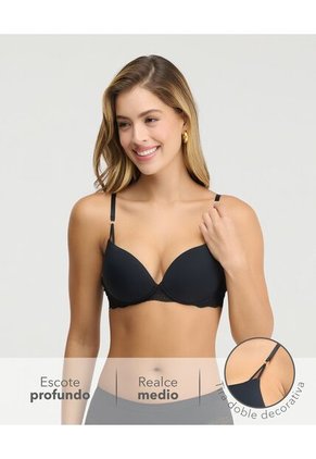 Brasier Realce Medio Escote Profundo Cargaderas Ajustables Negro St Even 49690