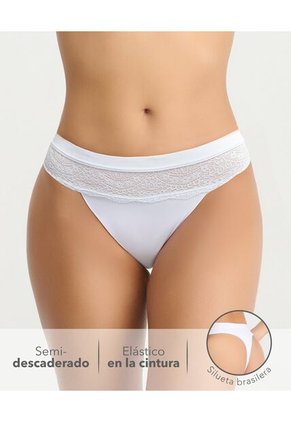 Brasilera Semidescaderada Elástico En Cintura Detalles En Encaje Blanco St Even 49681