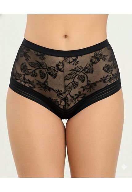 Cachetero Semidescaderado En Encaje Con Elástico Negro St Even 49614