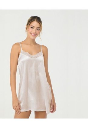 Pijama Batola Escote En V Confeccionada En Satín Blanco St Even 18755