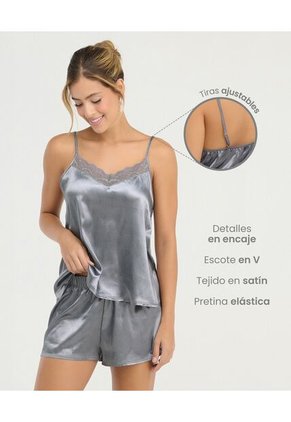 Pijama De Short Blusa De Tiras Ajustables Gris St Even 18754