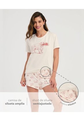 Pijama De Short Camiseta Manga Corta Estampado Beige St Even 18724