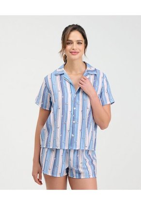 Pijama De Short Camisa Manga Corta De Botones Estampado Azul St Even 18714