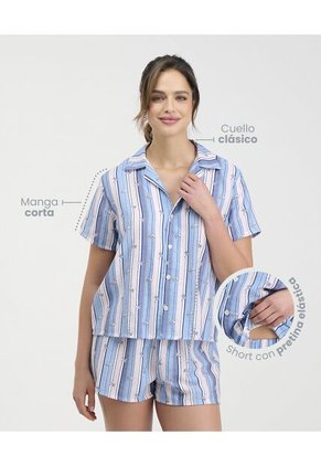 Pijama De Short Camisa Manga Corta De Botones Estampado Azul St Even 18714