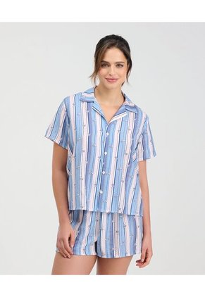 Pijama De Short Camisa Manga Corta De Botones Estampado Azul St Even 18714