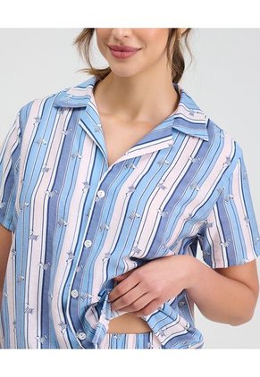 Pijama De Short Camisa Manga Corta De Botones Estampado Azul St Even 18714