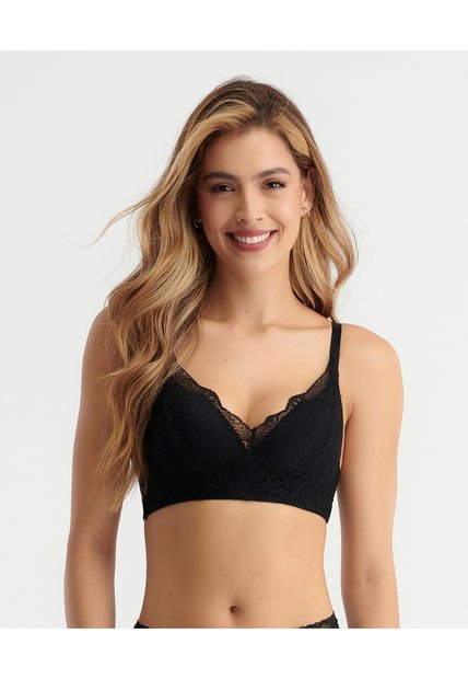 Brasier Realce Natural Sin Varilla Encaje En Frente Negro ST Even 49240