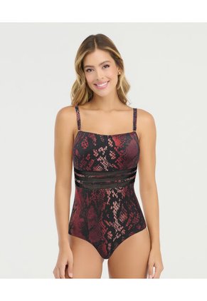 Vestido De Baño Entero Copas Fijas Cargadera Ajustable Estampado Vinotinto St Even 900085