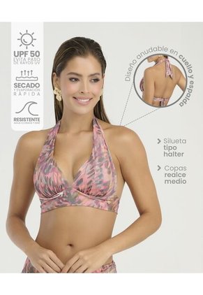 Top De Baño Tipo Halter Realce Medio Estampado Salmon St Even 900048