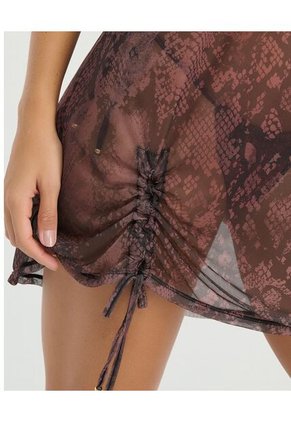 Vestido Corto En Malla Cuello Redondo Estampado Vinotinto St Even