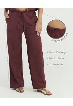 Pantalón Corte Recto Tiras Ajustables Granate St Even 99997