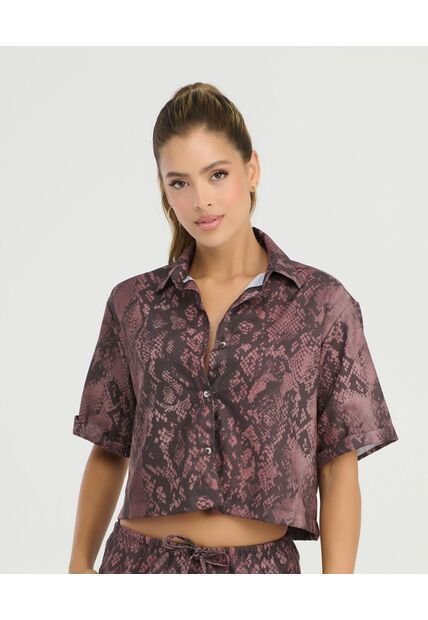 Camisa De Botones Silueta Amplia Manga Corta Estampado Vinotinto St Even 900127