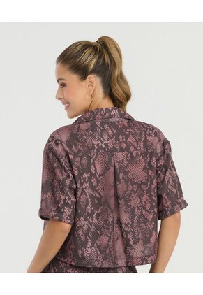 Camisa De Botones Silueta Amplia Manga Corta Estampado Vinotinto St Even 900127