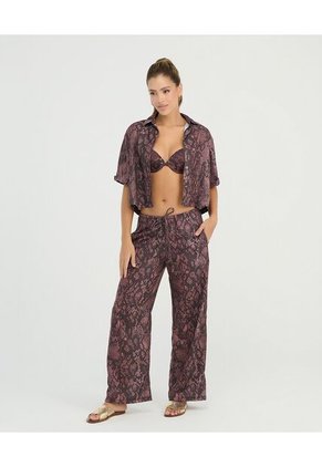 Camisa De Botones Silueta Amplia Manga Corta Estampado Vinotinto St Even 900127