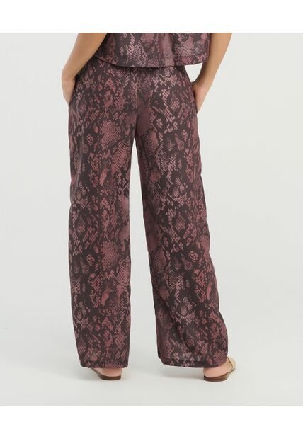 Pantalón Corte Recto Tiras Ajustables Estampado Vinotinto St Even 900137