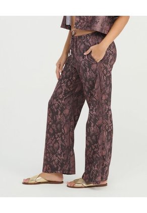 Pantalón Corte Recto Tiras Ajustables Estampado Vinotinto St Even 900137