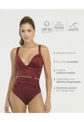 Vestido De Baño Entero Escote Cruzado Realce Medio Granate St Even 900095