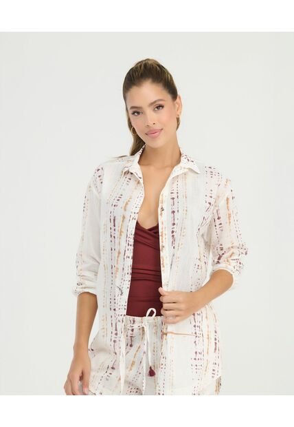 Camisa De Botones Manga Larga Silueta Amplia Estampado Ivory St Even 900107