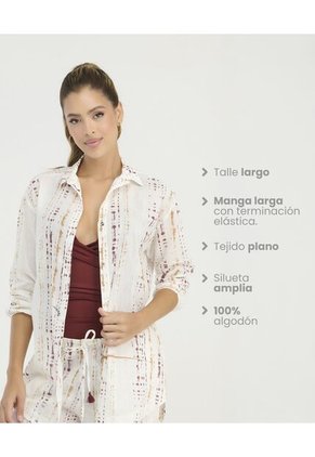 Camisa De Botones Manga Larga Silueta Amplia Estampado Ivory St Even 900107