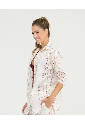 Camisa De Botones Manga Larga Silueta Amplia Estampado Ivory St Even 900107