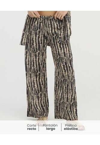 Pantalon Corte Recto Tiras Ajustables Estampado Negro St Even 900117 St Even