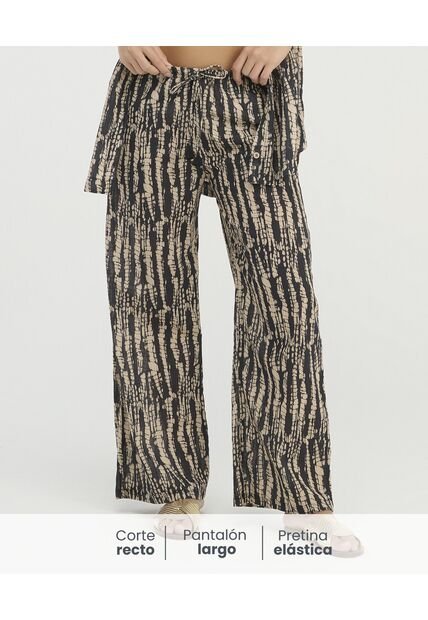 Pantalon Corte Recto Tiras Ajustables Estampado Negro St Even 900117