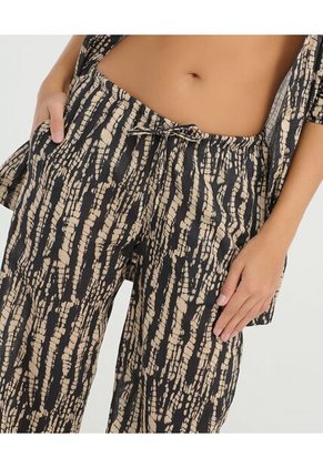 Pantalon Corte Recto Tiras Ajustables Estampado Negro St Even 900117