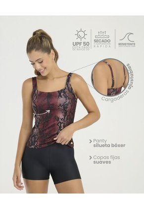Vestido De Baño Tankini Copas Fijas Suaves Cargaderas Ajustables Estampado Vinotinto St Even 900086