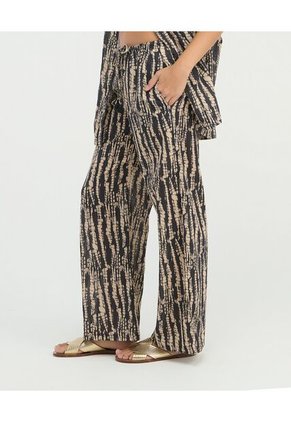Pantalon Corte Recto Tiras Ajustables Estampado Negro St Even 900117