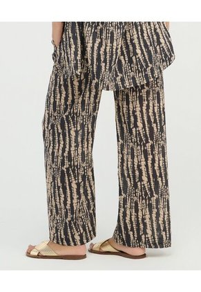 Pantalon Corte Recto Tiras Ajustables Estampado Negro St Even 900117