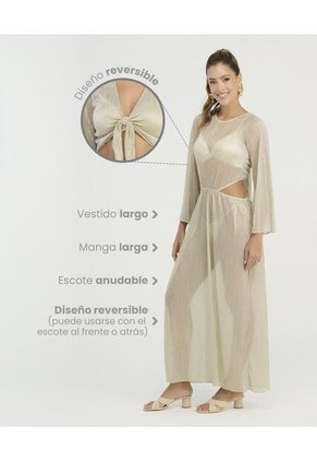 Vestido Largo Semitransparente Dorado St Even 900157