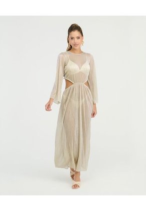 Vestido Largo Semitransparente Dorado St Even 900157