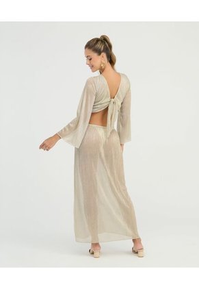 Vestido Largo Semitransparente Dorado St Even 900157