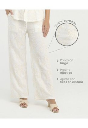 Pantalon Detalles Bordados Pretina Elastica Ivory St Even 900067