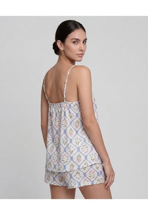 Pijama Short Con Blusa Escote En V Y Tiras Ajustables Azul | St. Even