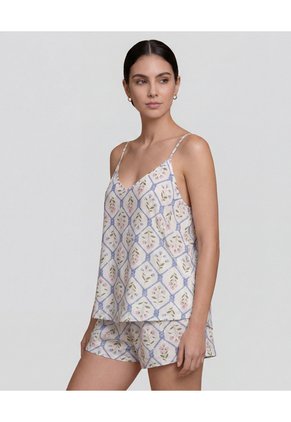Pijama Short Con Blusa Escote En V Y Tiras Ajustables Azul | St. Even