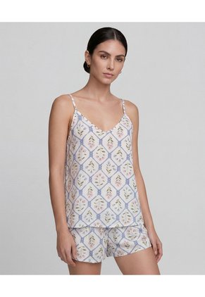 Pijama Short Con Blusa Escote En V Y Tiras Ajustables Azul | St. Even