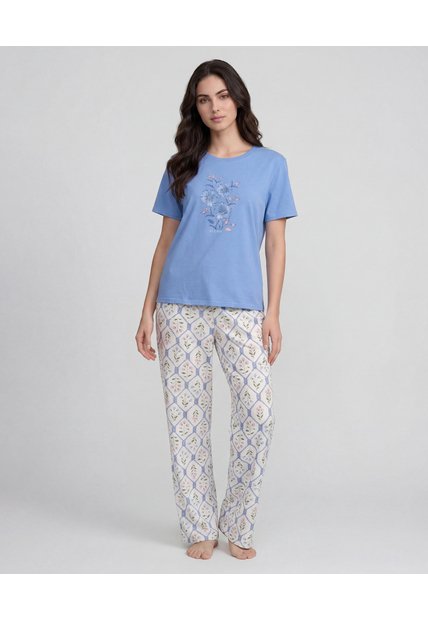 Pijama Pantalón Con Camisa Manga Corta Estampado Azul | St. Even