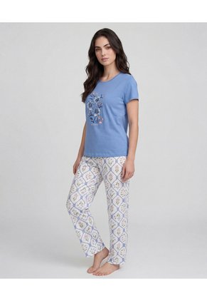 Pijama Pantalón Con Camisa Manga Corta Estampado Azul | St. Even