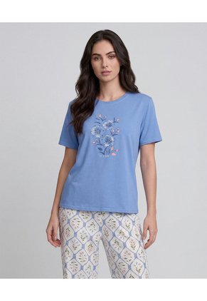 Pijama Pantalón Con Camisa Manga Corta Estampado Azul | St. Even