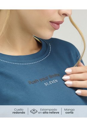 Camiseta Deportiva Cuello Redondo Silueta Holgada Azul Petróleo  St Even 68463