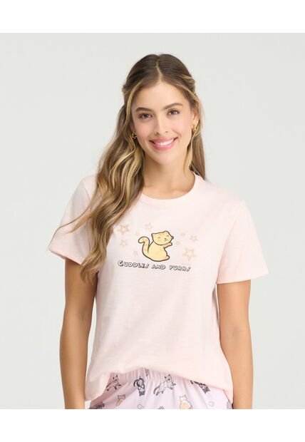 Pijama De Pantalón Estampado Frontal Silueta Ajustada Blush Claro St Even 18818