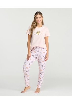 Pijama De Pantalón Estampado Frontal Silueta Ajustada Blush Claro St Even 18818