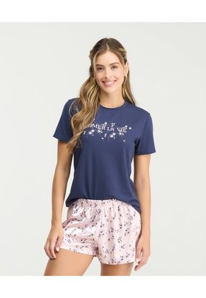 Pijama De Short Camisa Manga Corta Short Con Pretina Azul St Even 18804