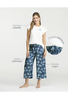 Pijama De Pantalón Capri Estampado Frontal Estampado Azul St Even 18839