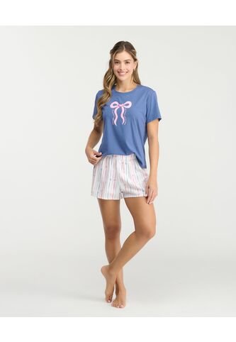 Pijama De Short Camiseta Manga Corta Estampado Frontal Azul St Even 18794 St Even