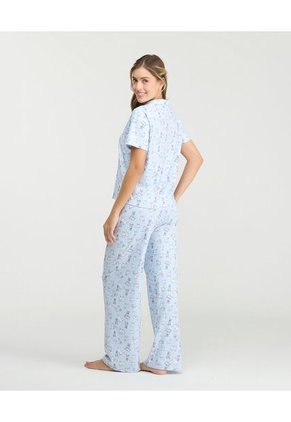 Pijama De Pantalón Cuello Clásico Botones Frontales Azul Claro St Even 18828